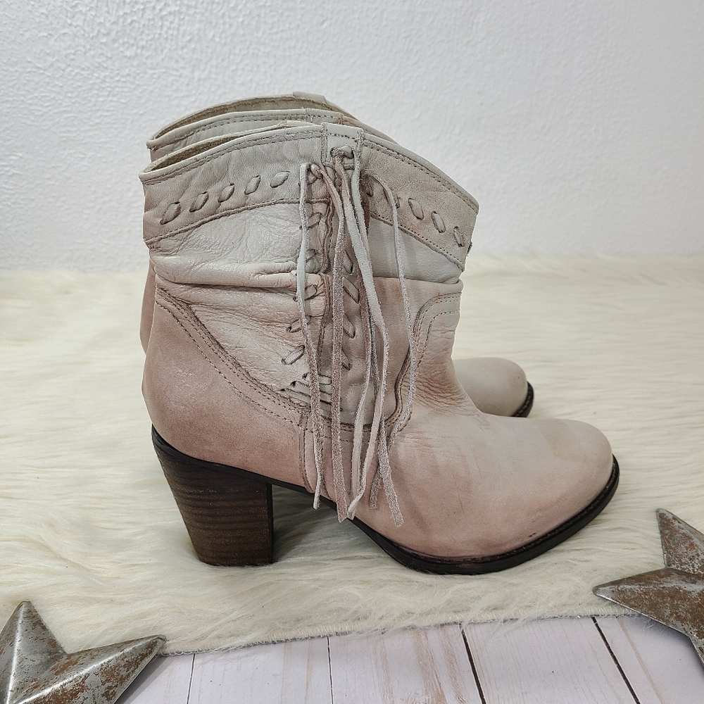 Naughty Monkey Noe western ankle boots distressed cream pink fringe size 9.5 - Picture 3 of 8